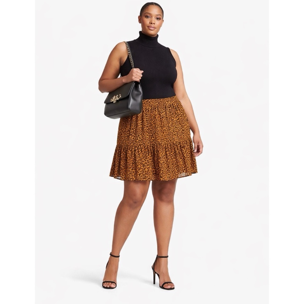 Michael Kors Leopard Print Ruffle Skirt Pull On Georgette Stretch Waist XL NWT